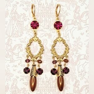 Elegant Gold and Purple Dangle Earrings